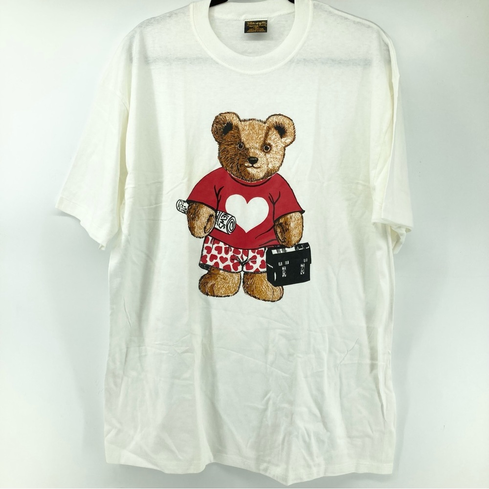 Vintage Single Stitch Working Teddy Graphic White T-Shirt
